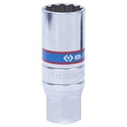 Головка свечная двенадцатигранная 3/8", 18 мм, L = 65 мм, резиновый фиксатор KING TONY 36B018 TONY