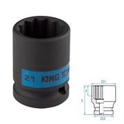 Головка торцевая ударная двенадцатигранная 1/2", 21 мм KING TONY 453021M TONY