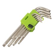 Набор ключей имбусовых Tamper-Torx , 9 шт: ТТ10-ТТ50.45x, закаленные, удлиненные, никель Сибртех 12322
