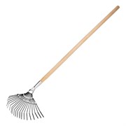 Грабли веерные стальные, 385 х 1450 мм, 20 плоских зубьев, деревянный черенок, Сибртех 61779