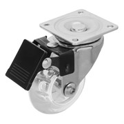 Колесо ПУ прозрачное поворотное с тормозом d-50 мм, крепление платформенное Сибртех 68737