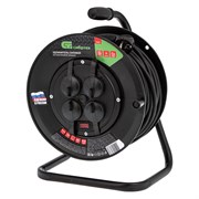 Удлинитель силовой на кабельной катушке, ПВС, 50 м, 4 розетки с крышкой, IP44, 16А, УХз16, Сибртех 96048