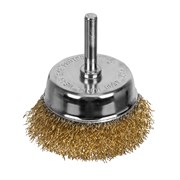 Щетка для дрели, 65 мм, "чашка" со шпилькой, латунированная витая проволока Matrix 74477