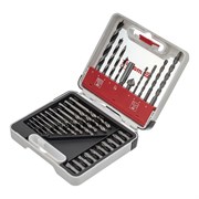 Набор сверл комбинированный, сверла по металлу 1-6 мм, бетону 4-8 мм, дереву 4-8 мм, биты 10 шт, адаптер, зенковка, 31 предмет Pro Matrix 725631