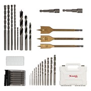 Набор сверл комбинированный, сверла по металлу 1-6.5 мм, бетону 4-8 мм, дереву 4-10 мм, перовые 16,22,25 мм, биты 20 шт, адаптер, головки 2 шт, зенковка, 50 предметов Pro Matrix 725650