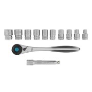 Набор торцевых головок, трещотка 120 зубьев, 1/2", CrV, 12 предметов Gross 14138