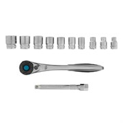 Набор торцевых головок, трещотка 120 зубьев, 3/8", CrV, 12 предметов Gross 14139