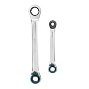 Набор ключей накидных с трещоткой, 8-19 мм, 2 шт, многоразмерные, реверсивные, CrV Gross 14893