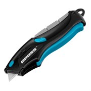 Нож ремонтно-монтажный мини, трехкомпонентная рукоятка, авто выброс, возврат лезвия, 100 мм, 2 запасных лезвия Gross 78873