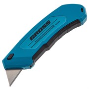 Нож, 130 мм, алюминиевый корпус, выдвижное трапециевидное лезвие 18 мм (SK-5) клипса для ремня, 4 лезвия Gross 78899