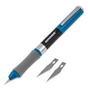 Нож для дизайна, выдвижное перовое лезвие, двухкомпонентная рукоятка, металлическая клипса для фиксации, 150 мм, 2 запасных лезвия Gross 78885