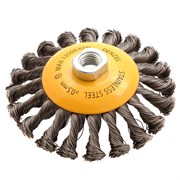 Щетка для УШМ, 125 мм, "Тарелка", крученая нержавеющая проволока 0.5 мм, М14 Denzel 746113